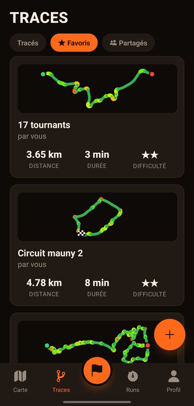 Liste des tracés favoris